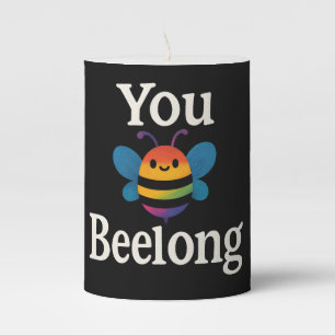 You Bee Long Rainbow Pun Bee Design Pillar Candle