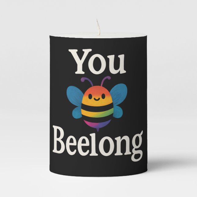 You Bee Long Rainbow Pun Bee Design Pillar Candle (Front)