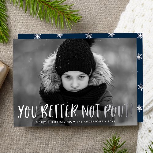 You Better Not Pout Navy Photo Foil Holiday Card