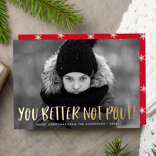 You Better Not Pout Red Photo Foil Holiday Card