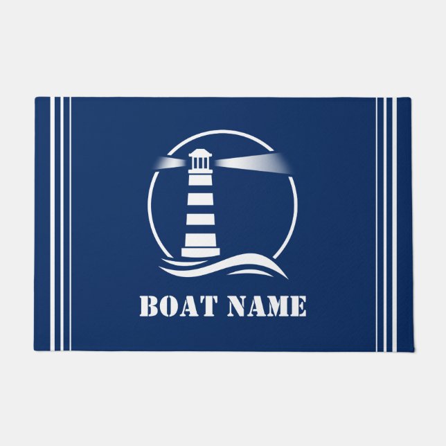 You Boat or Name Classic Nautical Lighthouse Doormat (Front)
