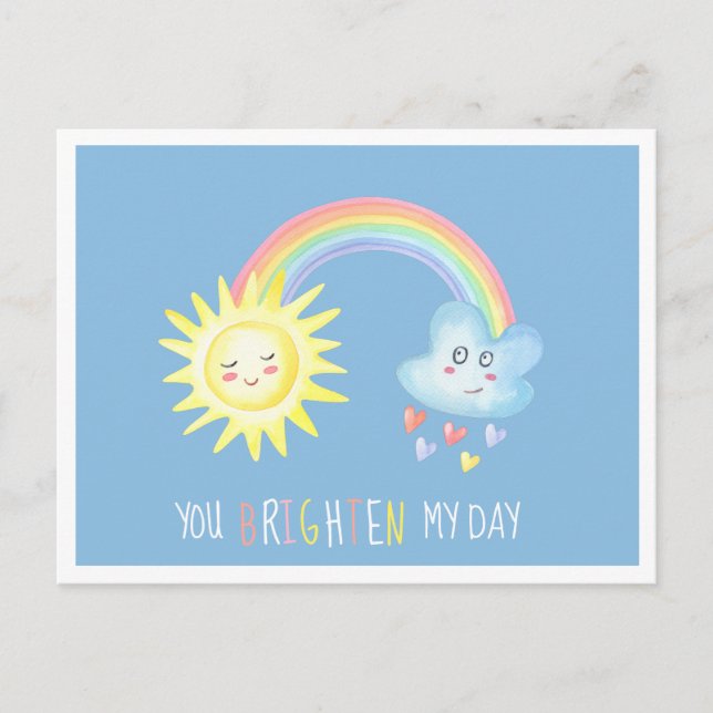 You Brighten My Day | Rainbow Kids Valentine Holiday Postcard (Front)