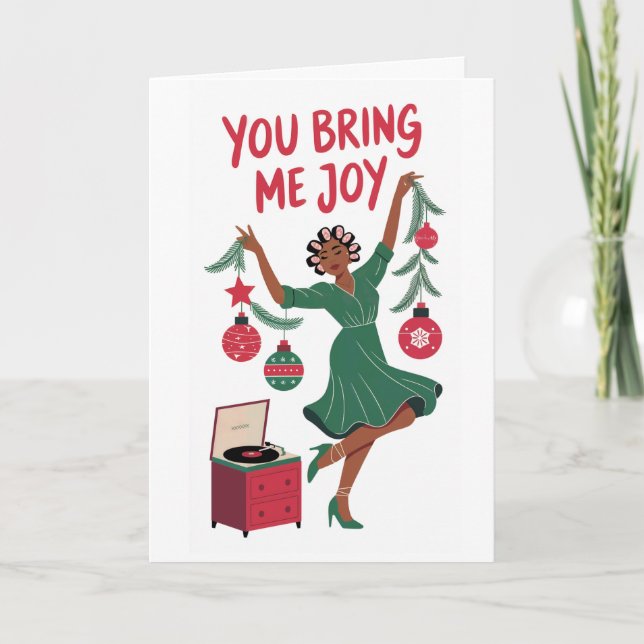 You Bring Me Joy | Black Christmas Card (Front)