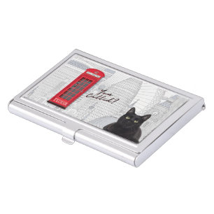 'You Called?' Customizable London Cat Red Phone  Business Card Case