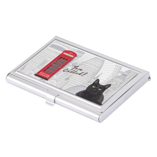 'You Called?' Customizable London Cat Red Phone  Business Card Case (Front)