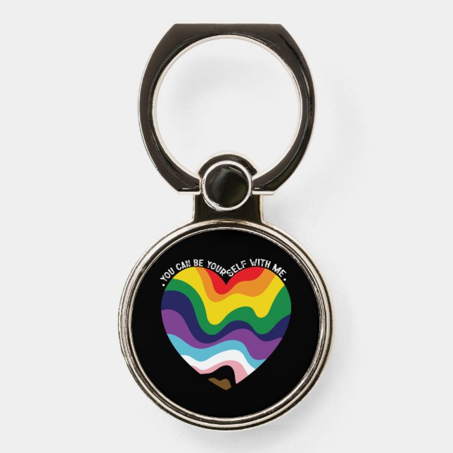 You Can Be Yourself With Me LGBT Transgender Gay  Phone Ring Stand (Front)