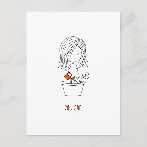 You Can Cute Motivational Black  White Cartoon Postcard