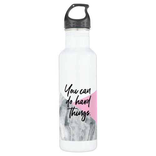 You can do hard thing quote marble and pink stainless steel water bottle