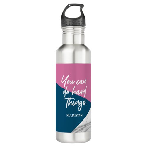 You can do hard things Pink Blue marble Custom Stainless Steel Water Bottle