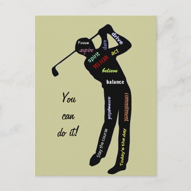 You can do it! Golf, Sport, Motivational Words Postcard (Front)