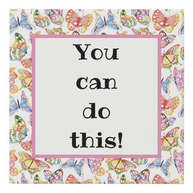 You Can Do This! Rainbow Butterflies Boho Faux Canvas Print (Front)
