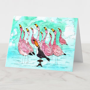 You Can Too, Toucan and Flamingos Watercolor Blank Letterpress Thank You Card