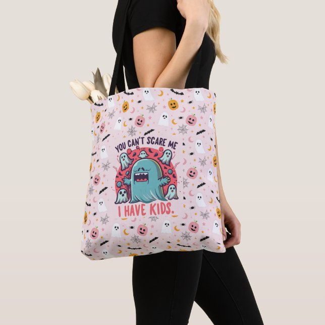 You Can't Scare Me I Have Kids , Spooky Halloween Tote Bag (Close Up)