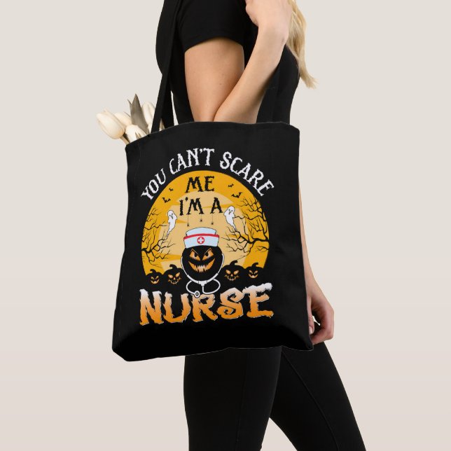 You cant scare me i'm a nurse halloween tote bag (Close Up)