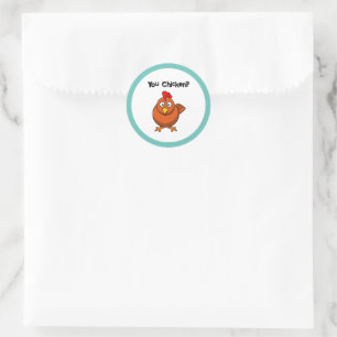 You Chicken?, Funny Brown Rooster Cartoon Taunt Classic Round Sticker