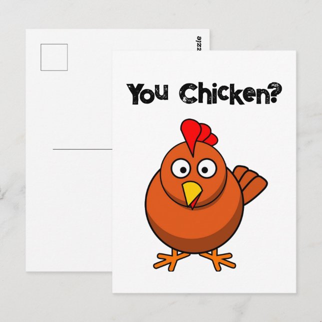 You Chicken?, Funny Brown Rooster Cartoon Taunt  Postcard (Front/Back)