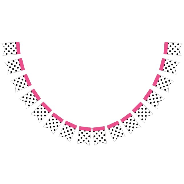 You choose background black polka dots & pink band bunting flags (All)