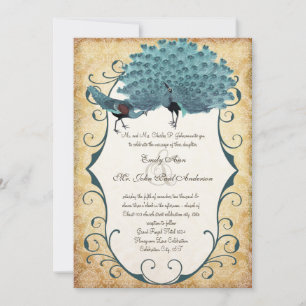 You Choose Background Color -Damask Peacock Invitation