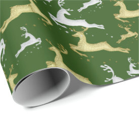 YOU CHOOSE BACKGROUND COLOR Silver and Gold Deer Wrapping Paper 