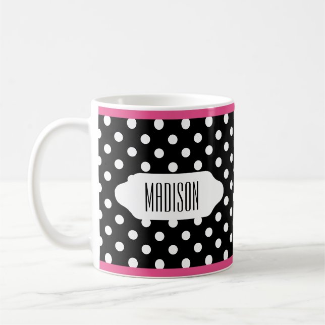 You Choose Background Color & white polka dots Coffee Mug (Left)