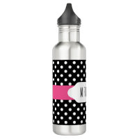 You choose background with black dots pink stripe water bottle