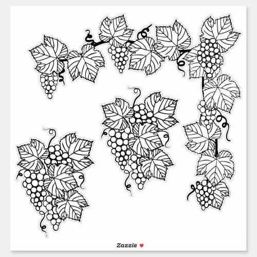 You Color Grapes and Leaves Line Art Beautiful Sticker