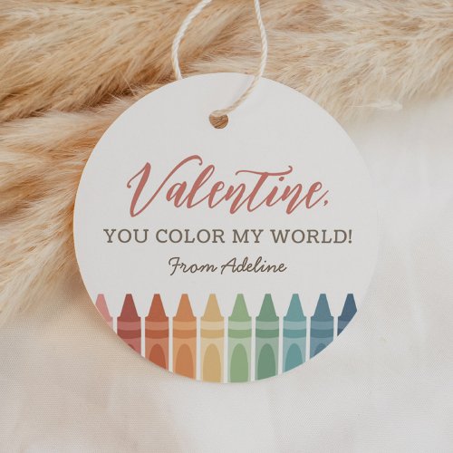 You Color My World Crayon Kids Valentines Day Favor Tags