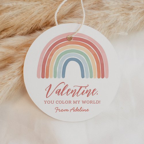 You Color My World Rainbow Kids Valentines Day Favor Tags