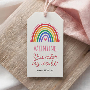 You Color My World Rainbow Valentines Day Gift Tags