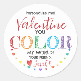 You Color My World Valentine Class Gift Sticker