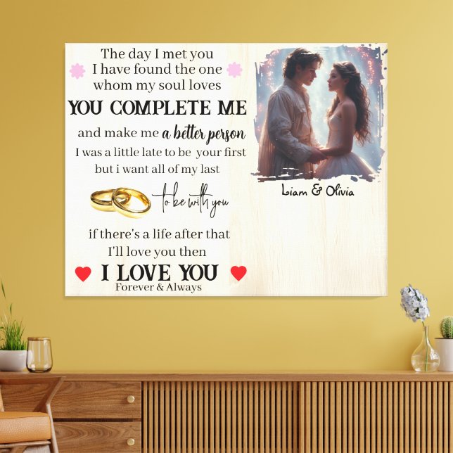 You Complete Me Custom Photo Wedding Anniversary Canvas Print (Insitu(LivingRoom))