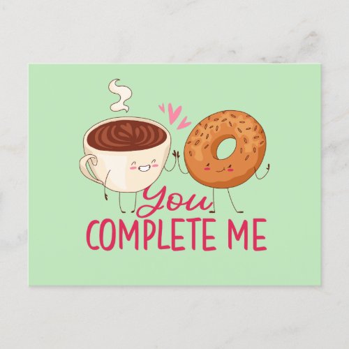You Complete Me Cute Donut Funny Valentines Day Postcard