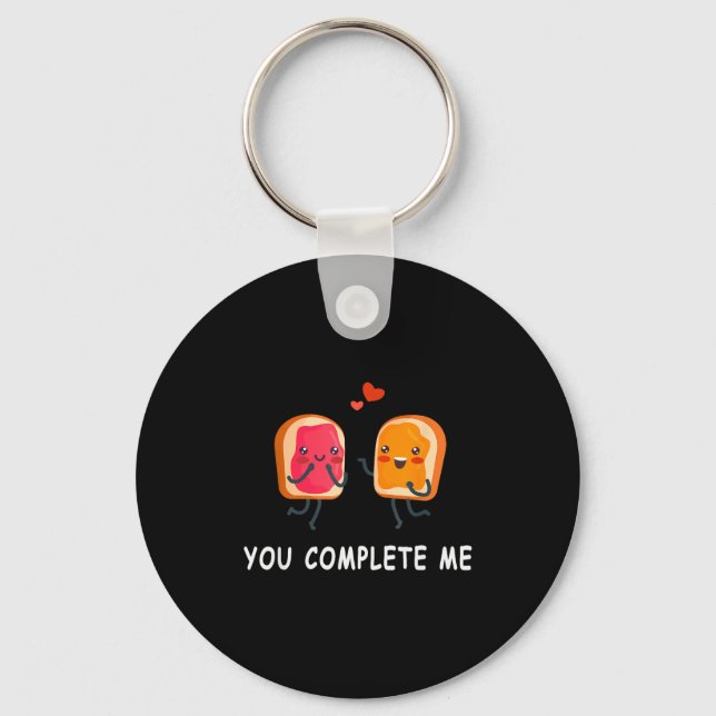 You Complete Me Cute Valentines Day Peanut Butter  Keychain (Front)
