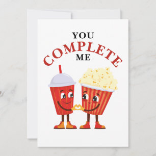 You complete me Popcorn Soda pun Happy Anniversary Holiday Card
