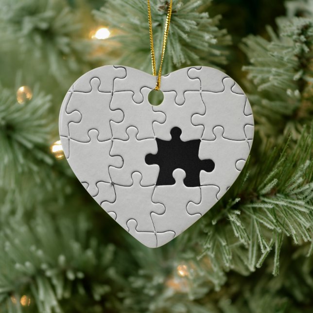 You Complete Me Romantic Black and White Jigsaw Ceramic Ornament (Tree)