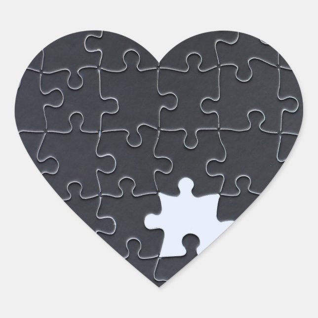 You Complete Me Romantic Black and White Jigsaw Heart Sticker (Front)