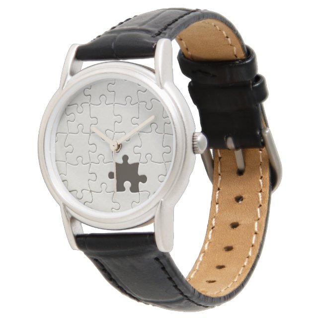You Complete Me Romantic Black and White Jigsaw Watch (Angled)
