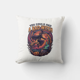 You Could Had Bad Witch Halloween Flying Broom_1 Throw Pillow