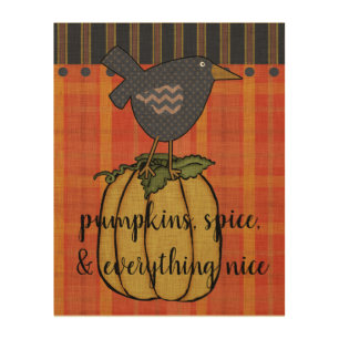 You Customize Prim Crow on Pumpkin Wood Wall Art