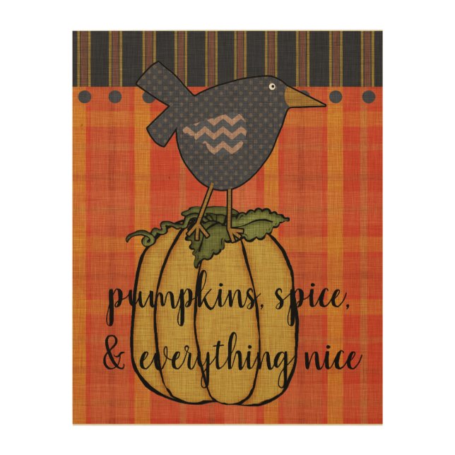 You Customize | Prim Crow on Pumpkin Wood Wall Art (Front)