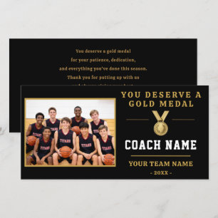 You Deserve a Medal Coach Photo Thank You Card