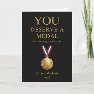 You Deserve a Medal Funny Coach Elegant Black Team Thank You Card