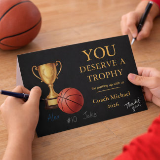 You Deserve a Trophy BasketballCoach Funny Thank You Card
