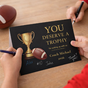 You Deserve a Trophy Football Coach Funny Letterpress Thank You Card
