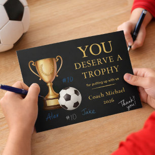 You Deserve a Trophy Soccer Coach Funny Letterpress Thank You Card