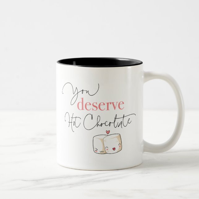 You Deserve Hot Chocolate Charming Marshmallow Two-Tone Coffee Mug (Right)