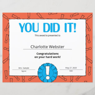 You Did It Award Certificate of Achievement PDF