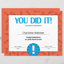 You Did It Award Certificate of Achievement PDF | Zazzle