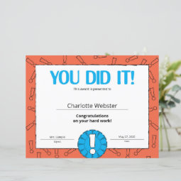 You Did It Award Certificate of Achievement PDF | Zazzle