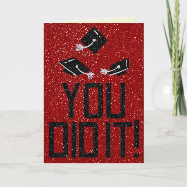 You Did It Black Glitter Graduation Card (Front)